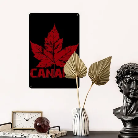 Cool Canada Souvenir Vintage Maple Leaf Gifts Black Metal Poster Wall Art Decor Sign