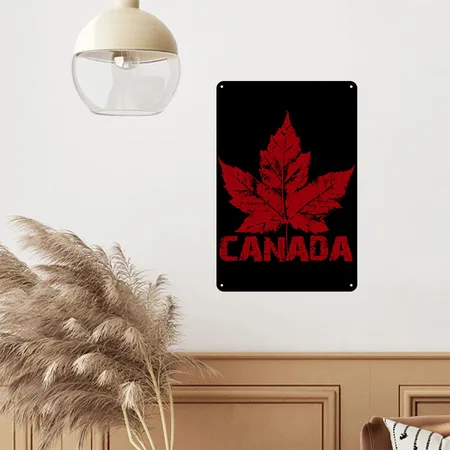 Cool Canada Souvenir Vintage Maple Leaf Gifts Black Metal Poster Wall Art Decor Sign
