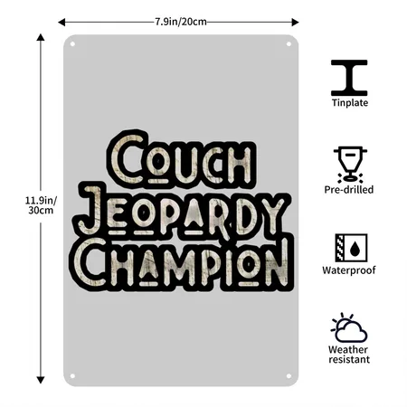Couch Jeopardy Champion Cute Gift For Lovers Heather Gray Metal Poster Wall Art Decor Sign