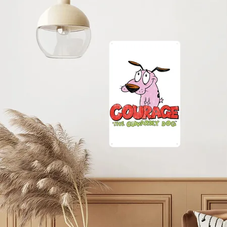 Courage The Cowardly Dog White Metal Poster Wall Art Decor Sign
