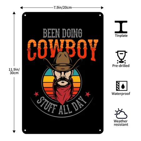Cowboy, Cowboy Country, Cowboy Stuff Black Metal Poster Wall Art Decor Sign