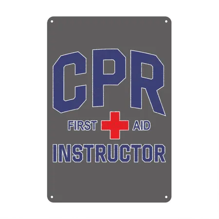 CPR First Aid AED Instructor Charcoal Grey Metal Poster Wall Art Decor Sign