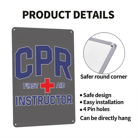 CPR First Aid AED Instructor Charcoal Grey Metal Poster Wall Art Decor Sign