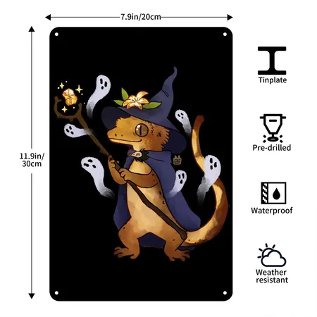 Crested Gecko Bugsly Sticker Black Metal Poster Wall Art Decor Sign