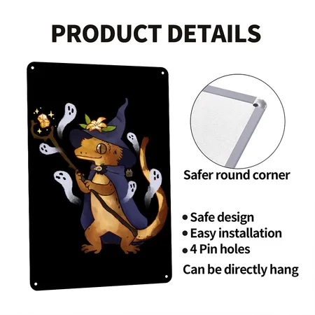 Crested Gecko Bugsly Sticker Black Metal Poster Wall Art Decor Sign