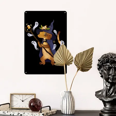 Crested Gecko Bugsly Sticker Black Metal Poster Wall Art Decor Sign