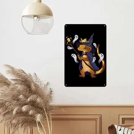 Crested Gecko Bugsly Sticker Black Metal Poster Wall Art Decor Sign