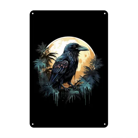 Crow Black/white Metal Poster Wall Art Decor Sign