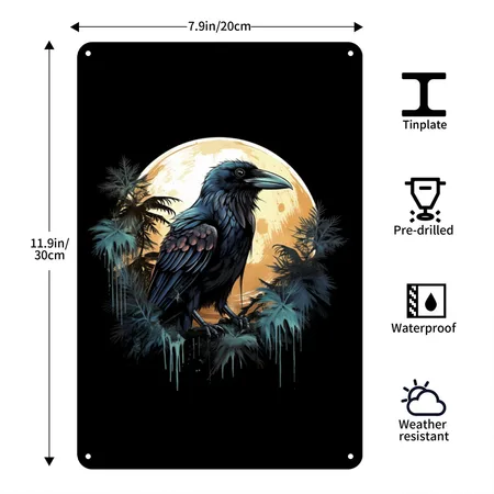 Crow Black/white Metal Poster Wall Art Decor Sign