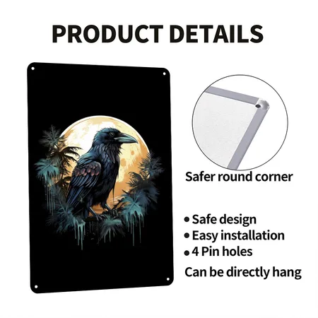 Crow Black/white Metal Poster Wall Art Decor Sign