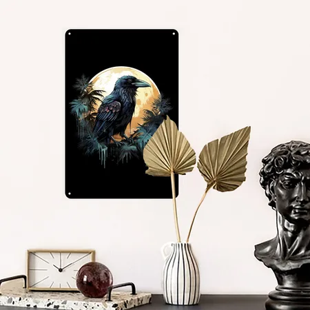 Crow Black/white Metal Poster Wall Art Decor Sign