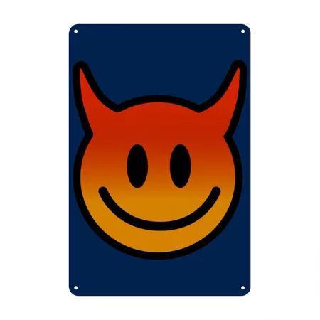 Cute Devil Face ?mischief With A Grin Navy Metal Poster Wall Art Decor Sign