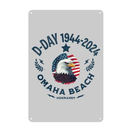 D DAY 80th Anniversary Omaha Beach Heather Gray Metal Poster Wall Art Decor Sign