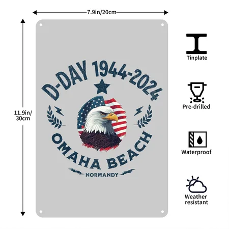 D DAY 80th Anniversary Omaha Beach Heather Gray Metal Poster Wall Art Decor Sign