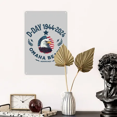 D DAY 80th Anniversary Omaha Beach Heather Gray Metal Poster Wall Art Decor Sign