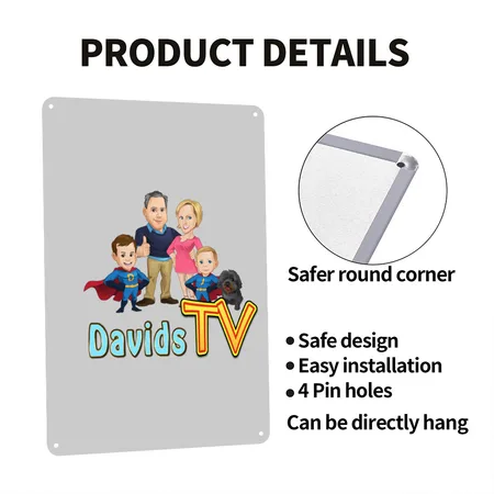 Davidstv Logo Heather Gray Metal Poster Wall Art Decor Sign