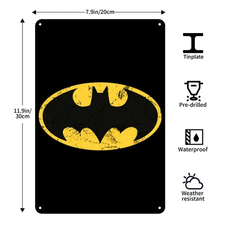 DC Comics Batman Logo Used Look Black Metal Poster Wall Art Decor Sign