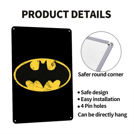 DC Comics Batman Logo Used Look Black Metal Poster Wall Art Decor Sign
