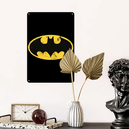 DC Comics Batman Logo Used Look Black Metal Poster Wall Art Decor Sign