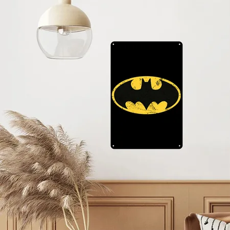 DC Comics Batman Logo Used Look Black Metal Poster Wall Art Decor Sign