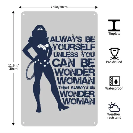 DC Comics Wonder Woman Always Be Yourself Heather Gray Metal Poster Wall Art Decor Sign