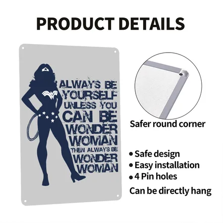 DC Comics Wonder Woman Always Be Yourself Heather Gray Metal Poster Wall Art Decor Sign
