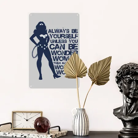 DC Comics Wonder Woman Always Be Yourself Heather Gray Metal Poster Wall Art Decor Sign