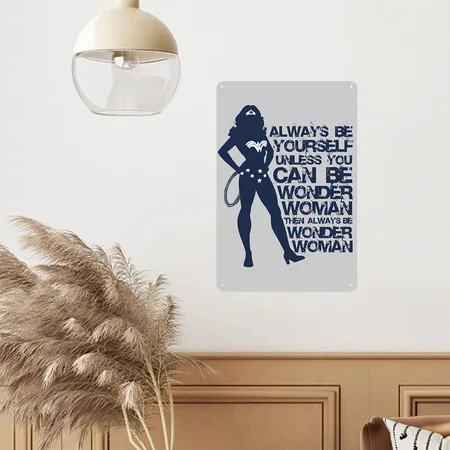 DC Comics Wonder Woman Always Be Yourself Heather Gray Metal Poster Wall Art Decor Sign