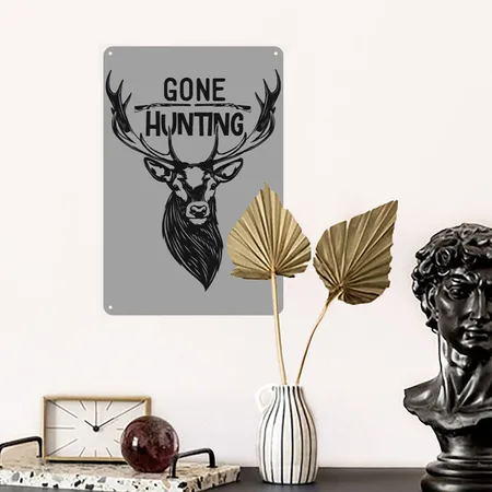 Deer Hunter Quote Gone Hunting Heather Gray/black Metal Poster Wall Art Decor Sign