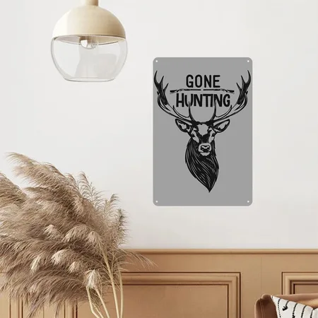 Deer Hunter Quote Gone Hunting Heather Gray/black Metal Poster Wall Art Decor Sign