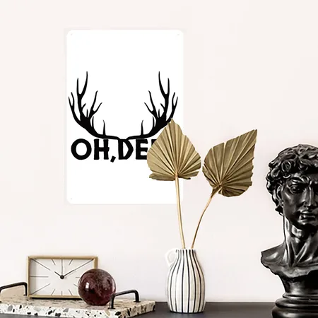 Deer Hunting oh Deer" White Metal Poster Wall Art Decor Sign