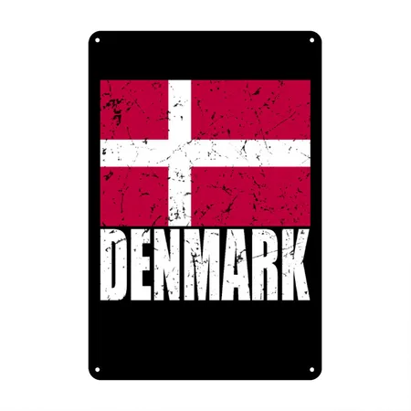 Denmark Flag Black/white Metal Poster Wall Art Decor Sign