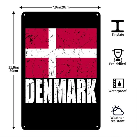Denmark Flag Black/white Metal Poster Wall Art Decor Sign
