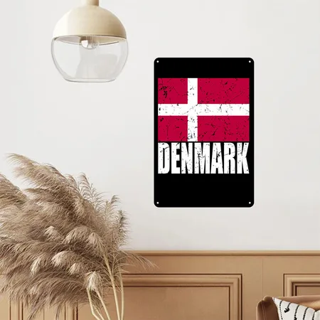 Denmark Flag Black/white Metal Poster Wall Art Decor Sign