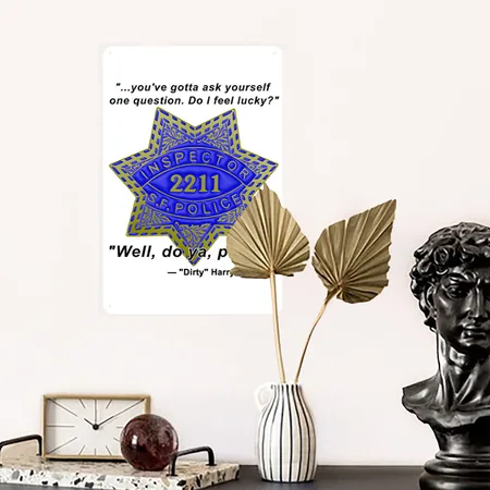 Dirty Harry S. F. Police Inspector Badge 2211 White/black Metal Poster Wall Art Decor Sign