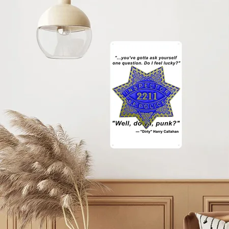 Dirty Harry S. F. Police Inspector Badge 2211 White/black Metal Poster Wall Art Decor Sign
