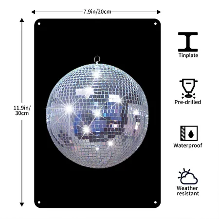 Disco Ball Black Metal Poster Wall Art Decor Sign