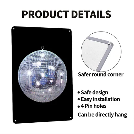 Disco Ball Black Metal Poster Wall Art Decor Sign