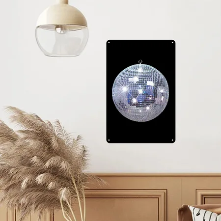 Disco Ball Black Metal Poster Wall Art Decor Sign