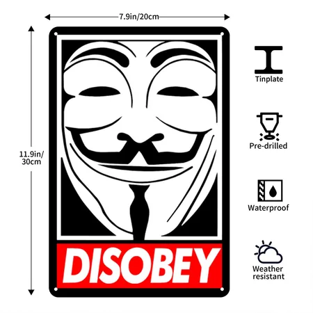 Disobey Black Metal Poster Wall Art Decor Sign