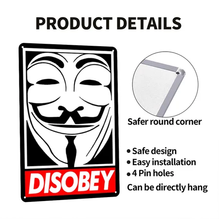 Disobey Black Metal Poster Wall Art Decor Sign