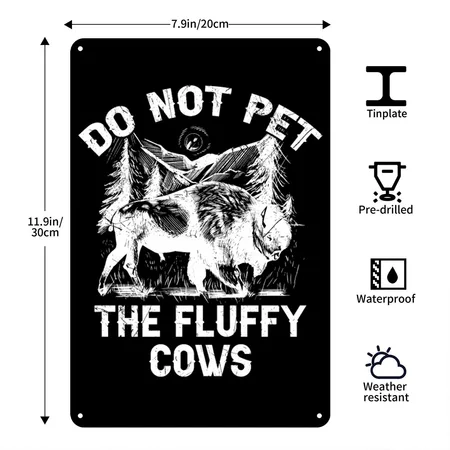 Do Not Pet The Fluffy Cows Bison Black Metal Poster Wall Art Decor Sign