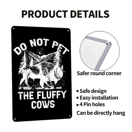 Do Not Pet The Fluffy Cows Bison Black Metal Poster Wall Art Decor Sign