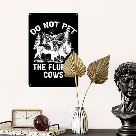 Do Not Pet The Fluffy Cows Bison Black Metal Poster Wall Art Decor Sign