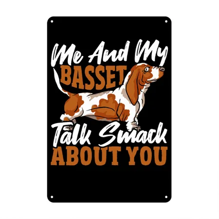 Dog Lover Animal Lover Basset Hound Dog Bassett Black Metal Poster Wall Art Decor Sign