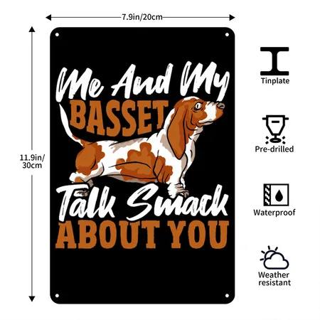 Dog Lover Animal Lover Basset Hound Dog Bassett Black Metal Poster Wall Art Decor Sign