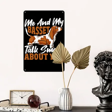 Dog Lover Animal Lover Basset Hound Dog Bassett Black Metal Poster Wall Art Decor Sign