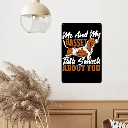 Dog Lover Animal Lover Basset Hound Dog Bassett Black Metal Poster Wall Art Decor Sign