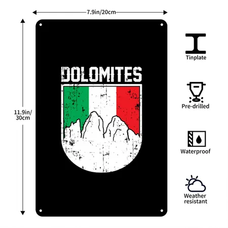 Dolomites Italy Gift Black Metal Poster Wall Art Decor Sign