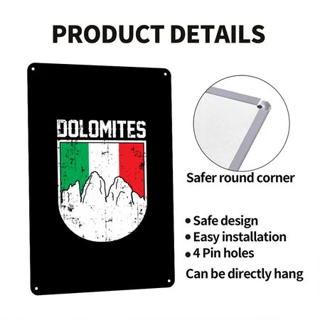 Dolomites Italy Gift Black Metal Poster Wall Art Decor Sign